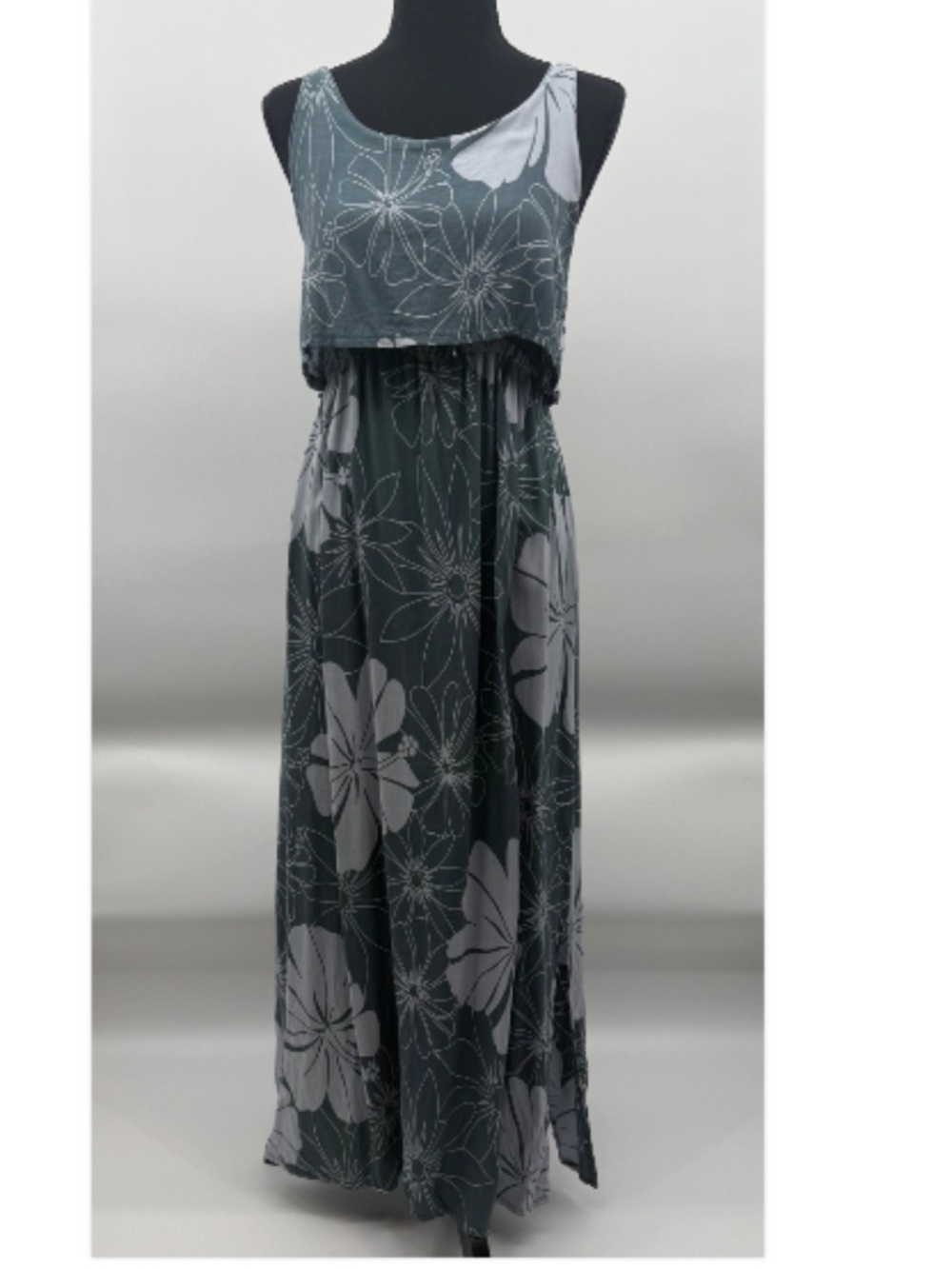 NaPua Collection Dress Women Medium Blue Spaghetti Straps Maxi Hawaiian Floral